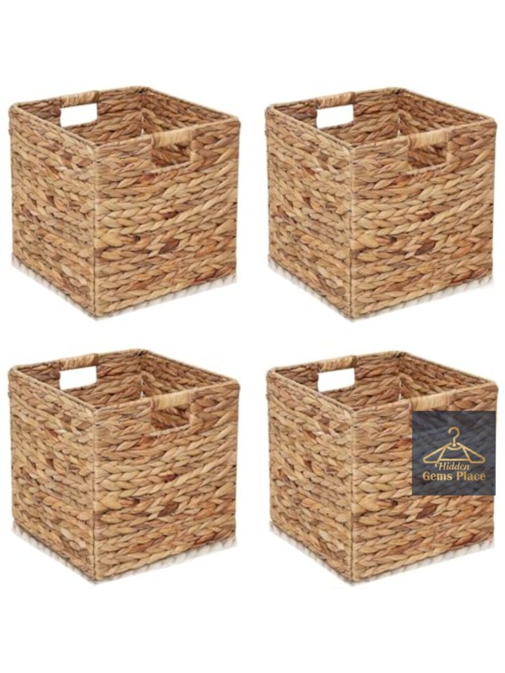 Handwoven Water Hyacinth Storage Baskets 4 Pcs Foldable Cubes